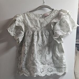 Elegant Ruffle Sleeve Eyelet Blouse